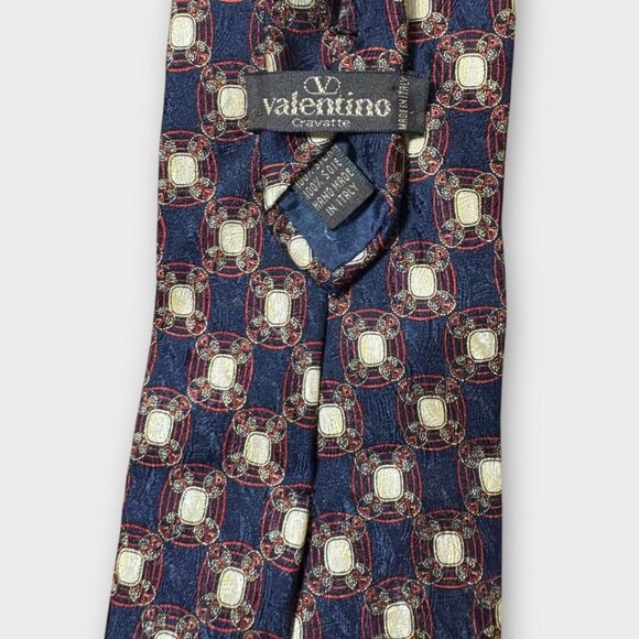Vintage Valentino Tie Navy Blue Red Silk Classic Preppy Luxury Necktie EUC - Picture 4 of 7